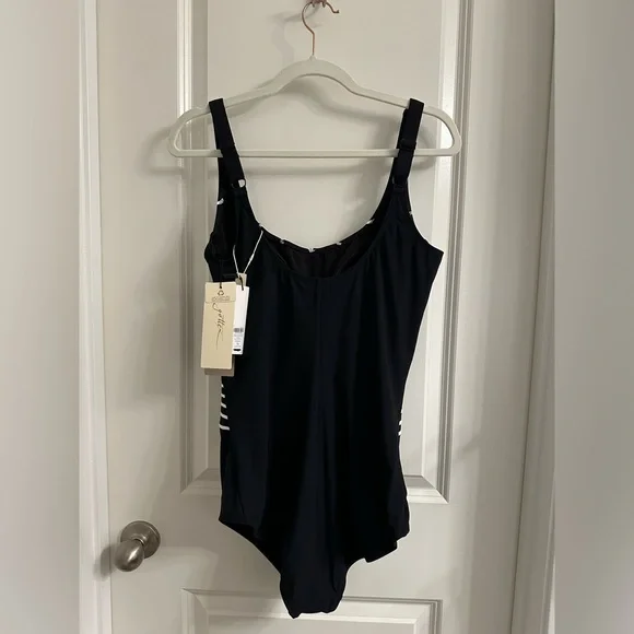 Chico’s Gottex Embrace V Neck One Piece Swimsuit SZ 16 Ajustable Strap BLK/White - Picture 4 of 10